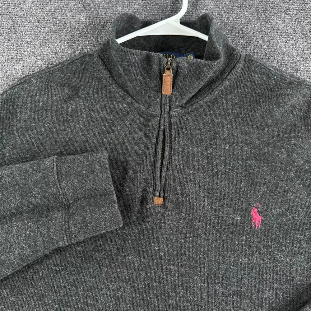 Polo Ralph Lauren Quarter Zip Mens XL Extra Large Gray Pink Pony Cotton Sweater